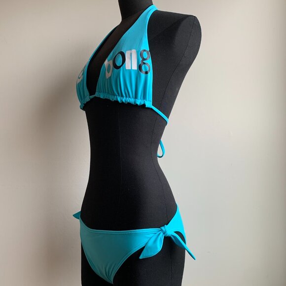 Billabong surf BLUE CRUSH Vintage bikini blue logo reversible halter top RARE - Picture 4 of 7